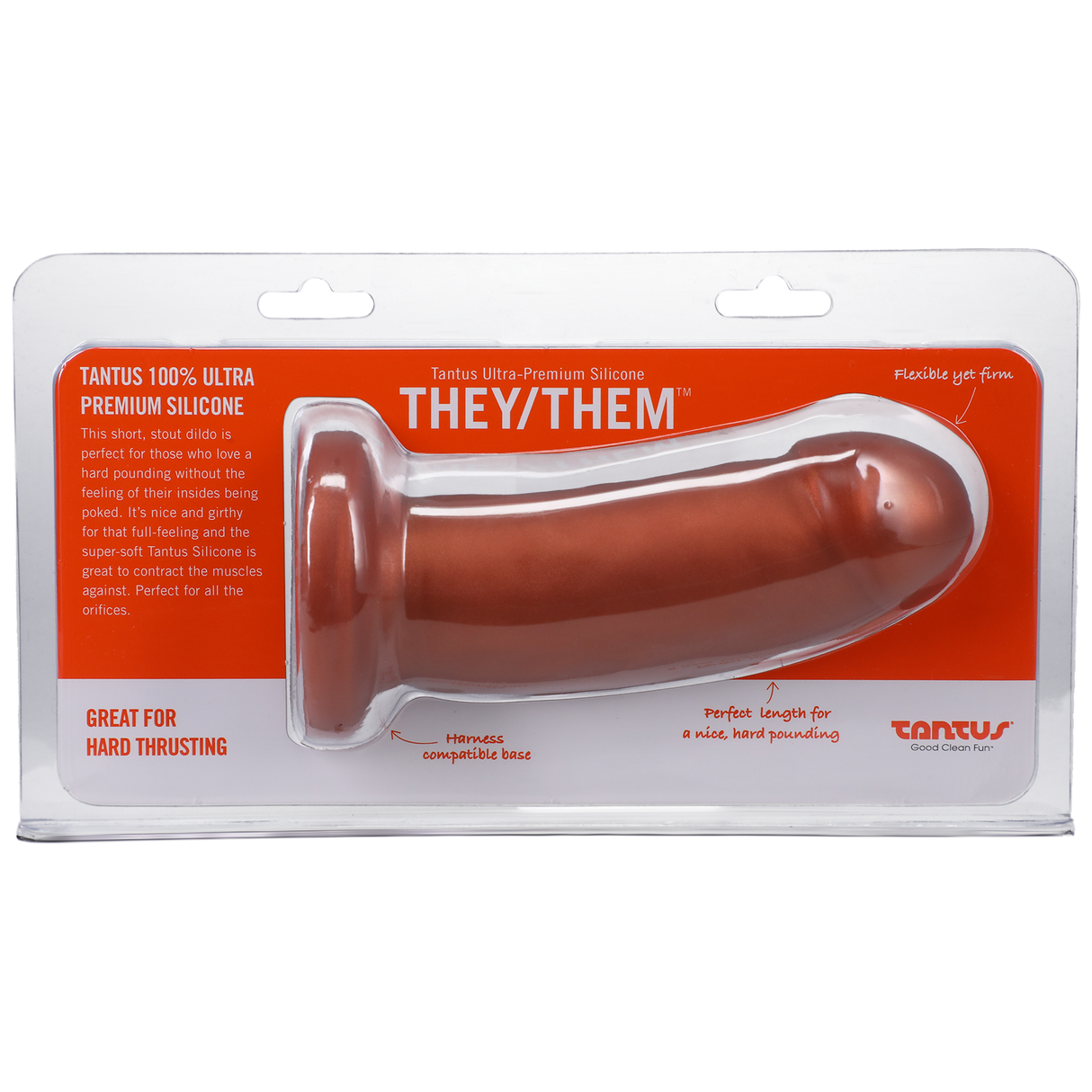 Tantus They/Them Soft Silicone Dildo — Copper, 1.6 in x 5.5 in - TS3716