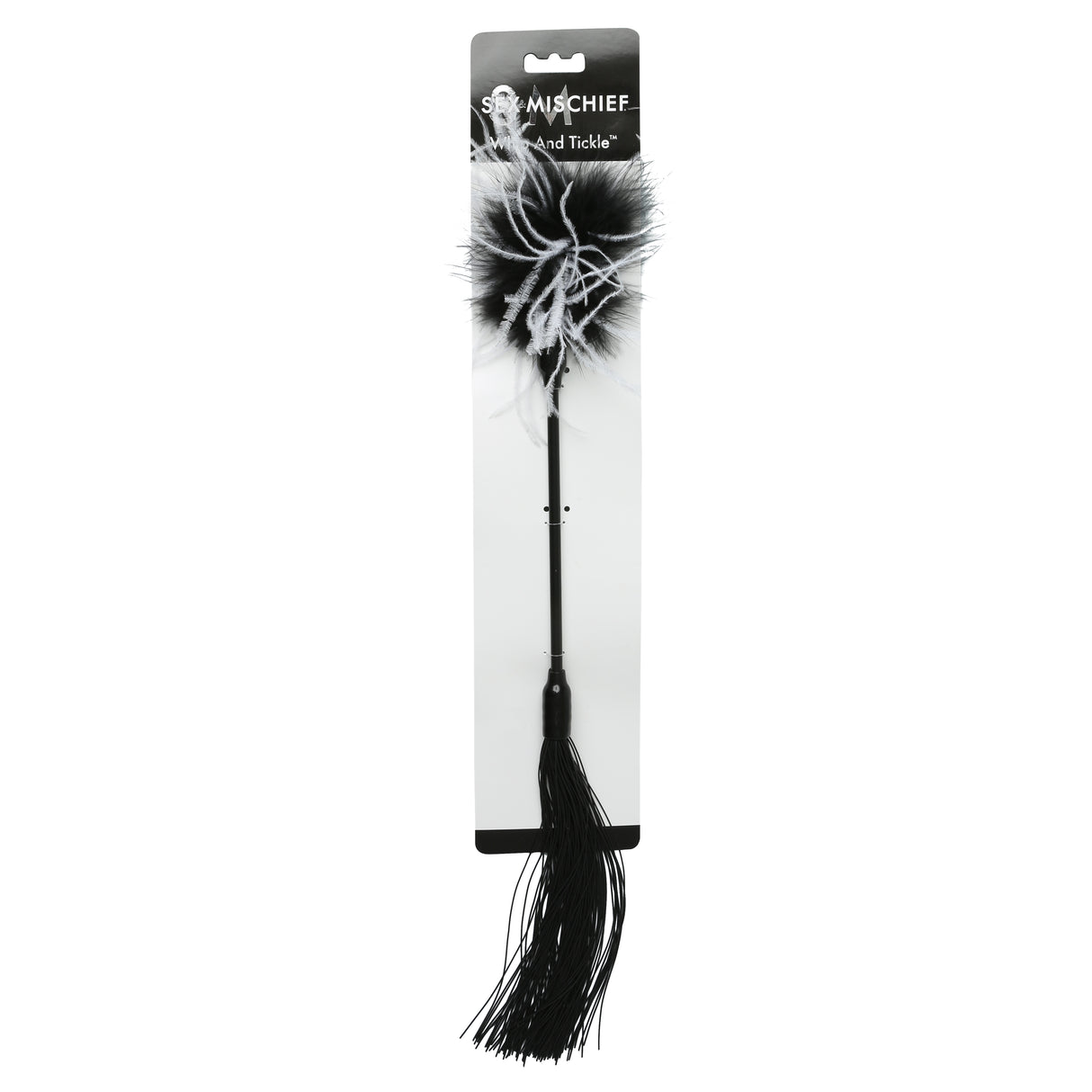 Sportsheets Whip and Tickler — 16 in Marabou & Rubber, Black - SS760-27