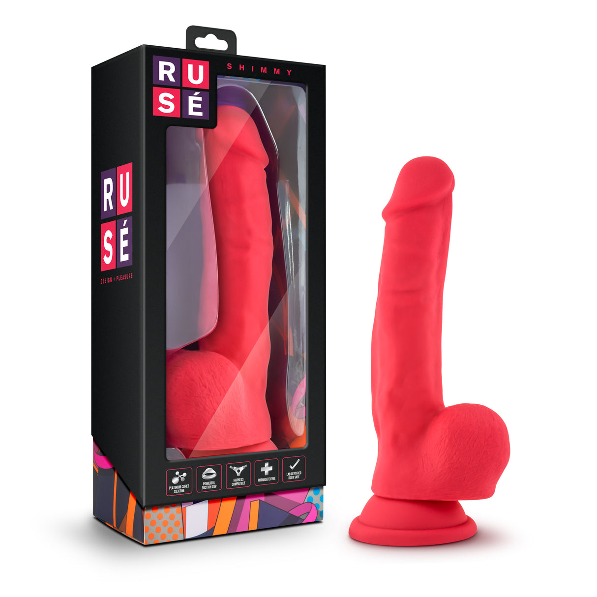 Blush Ruse Shimmy Realistic Dildo, 6" Insertable — Red - BL-83708