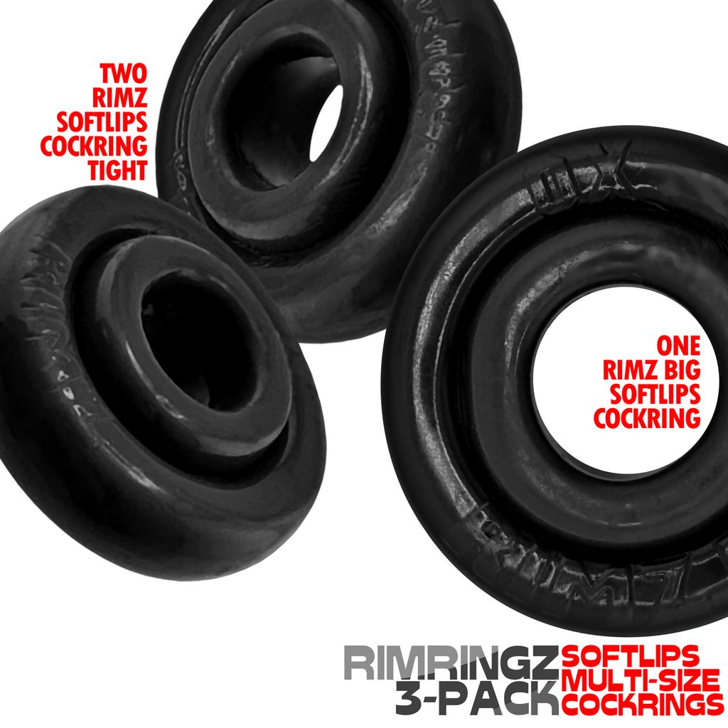 OXBALLS Rimringz 3‑Pack Cockrings — Black (2 Regular + 1 Big) - OX-3206-BLK