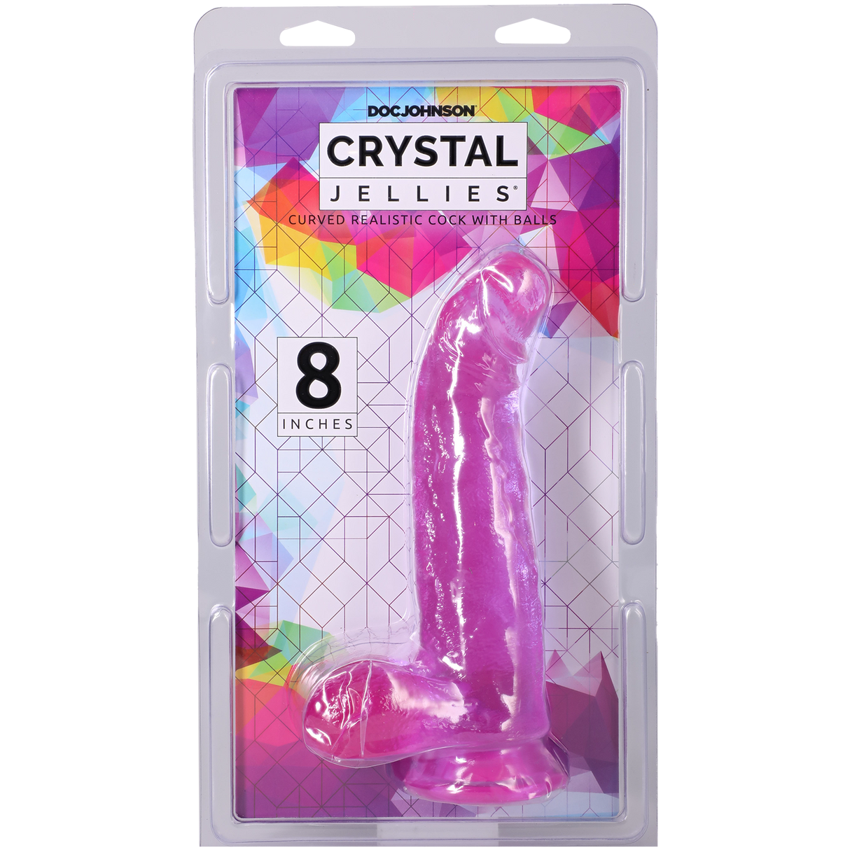 Doc Johnson Crystal Jellies Curved Realistic Dildo with Balls — 8 in, Purple - DJ0288-40-CD