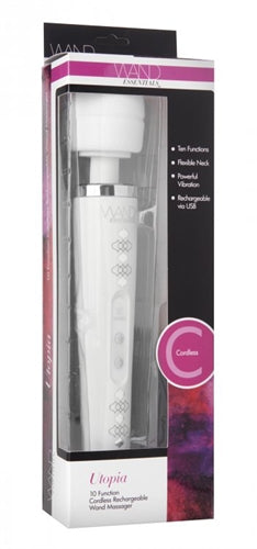 XR Brands Utopia 10-Function Cordless Wand Massager — White - WE-AD834