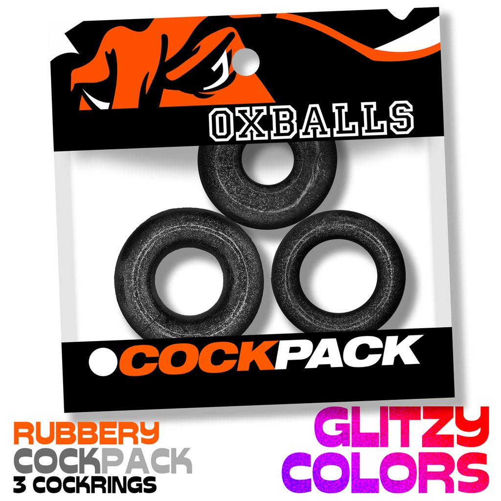 OXBALLS Cockpack 3-Pack Cock Rings — Black Mica - OX-3210-BKM