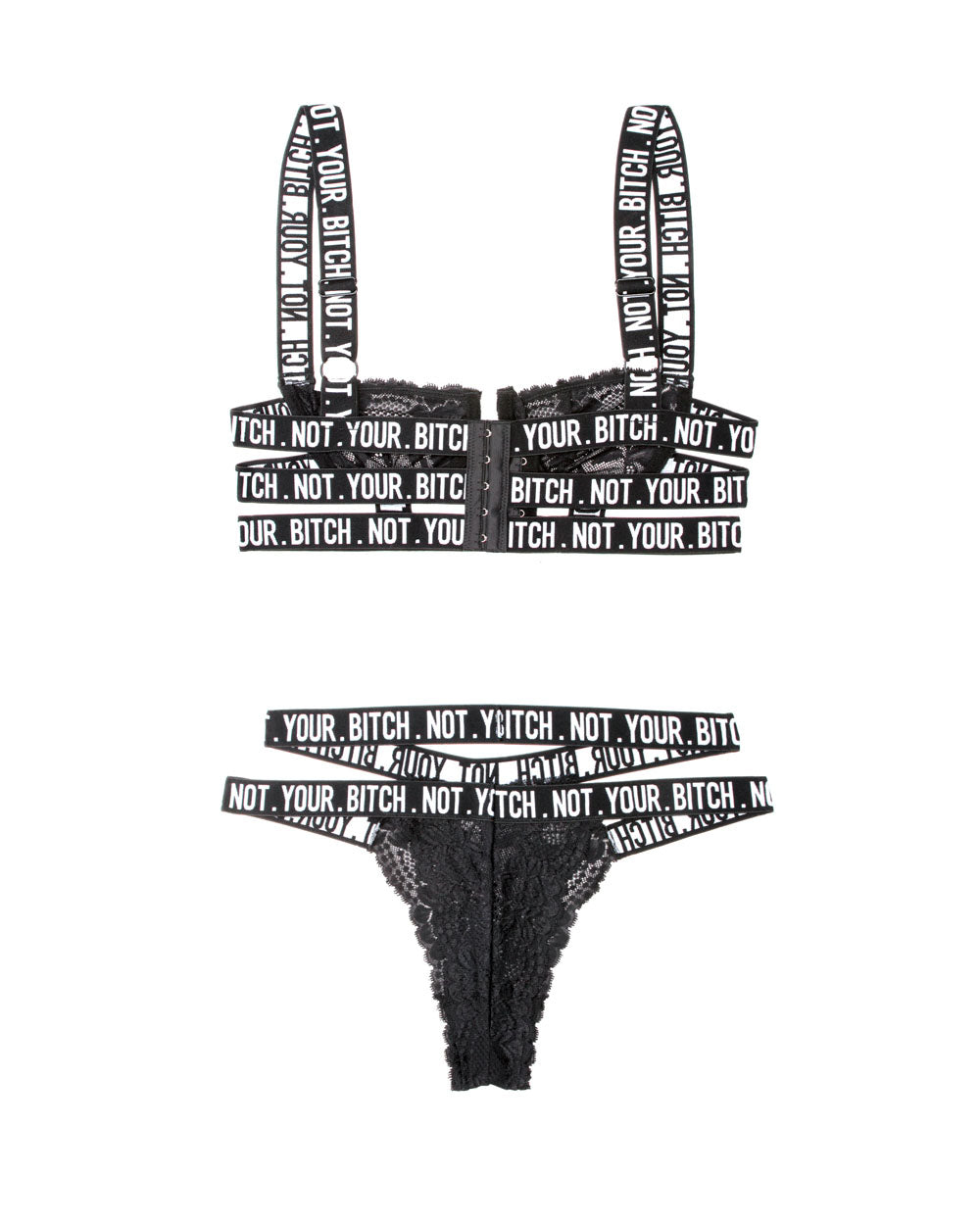Fantasy Lingerie Not Your Bitch Lace Bra & Cutout Panty Set S/M Black - FL-BAF901-SM