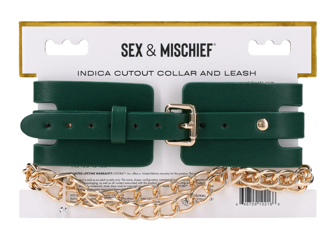 Sportsheets Indica Cutout Collar and Leash — Emerald, Adjustable Fit - SS10216