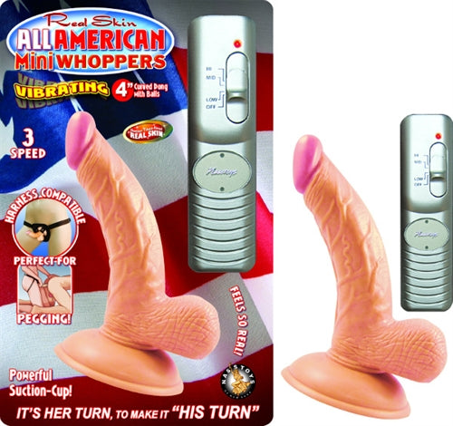All American Mini Whoppers Vbrating 4-Inch Curved Dong W/balls-Flesh