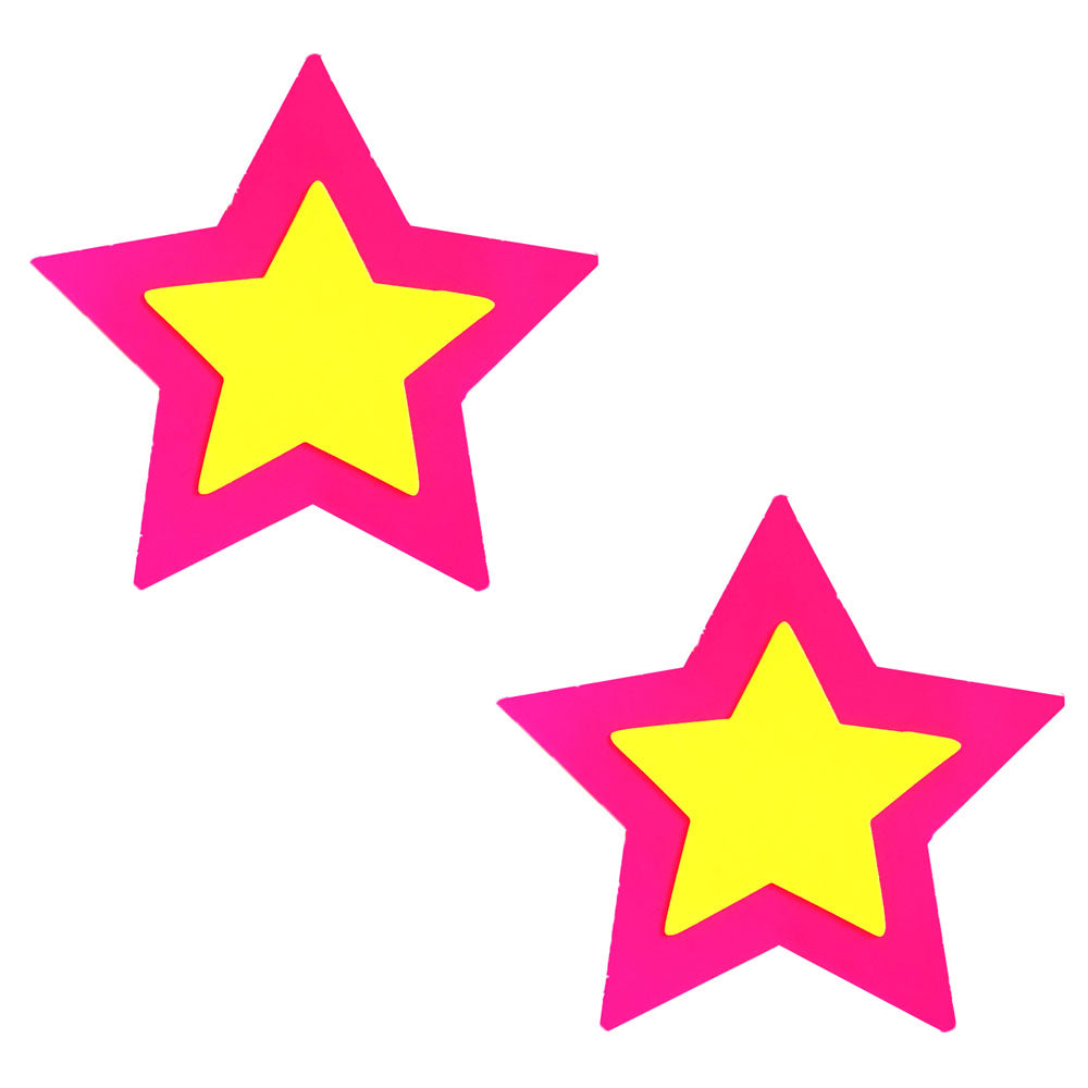"Pink Double Star Burst Neon Blacklight Starry Nights Nipztix Pasties NN-PDS-STR-NS-NBL"