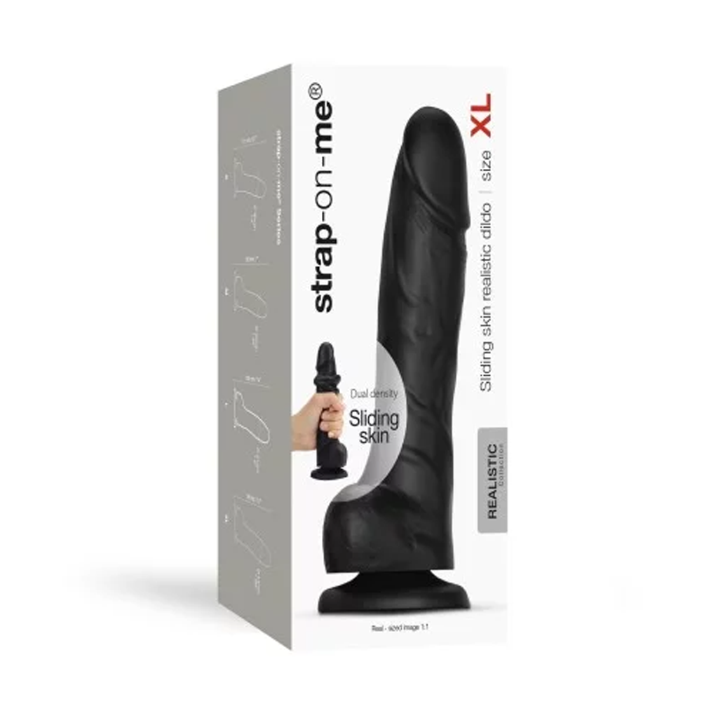STRAP-ON-ME Sliding Skin Realistic Dildo — XL, Black - SM6954