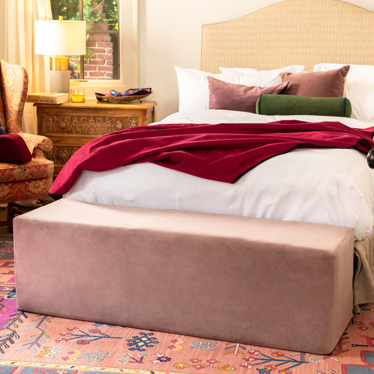 Liberator Aria Flip Chaise 18 Inch Convertible Chair & Bench, Rose - L7900