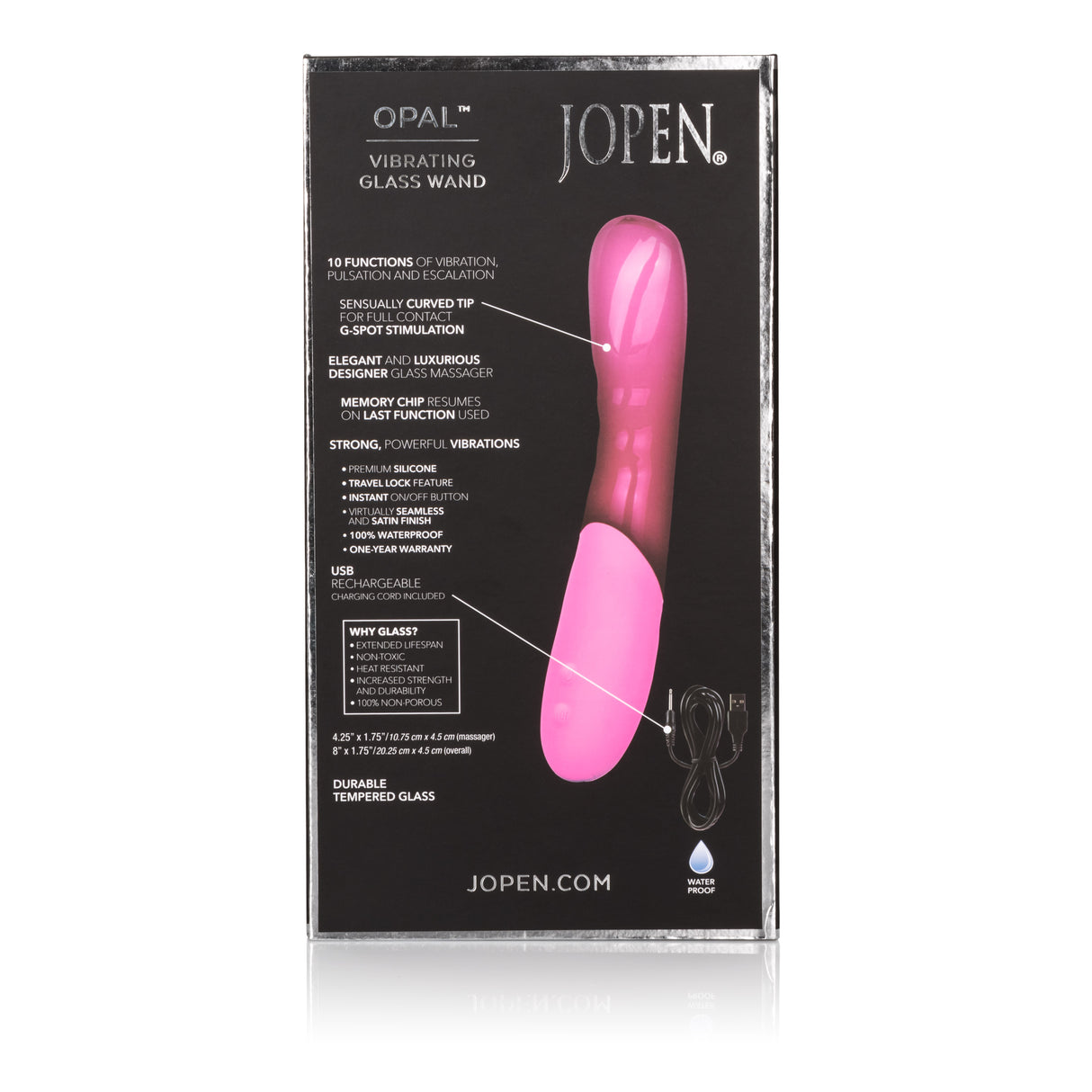 JOPEN Opal Glass Wand Vibrator — Pink, 8" - JO8150003