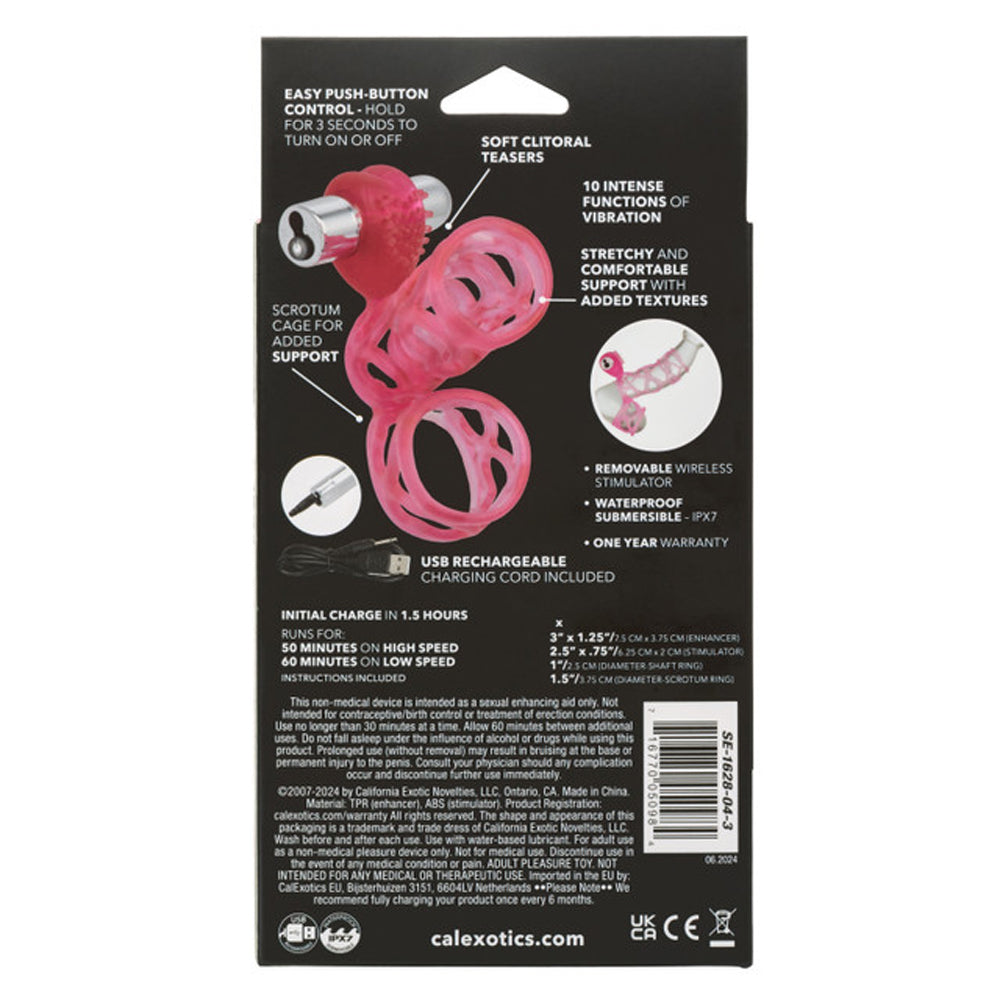 Lovers Cage Stretchy Cock Cage Comfortable Scrotum Cage Pink Rechargeable by CalExotics