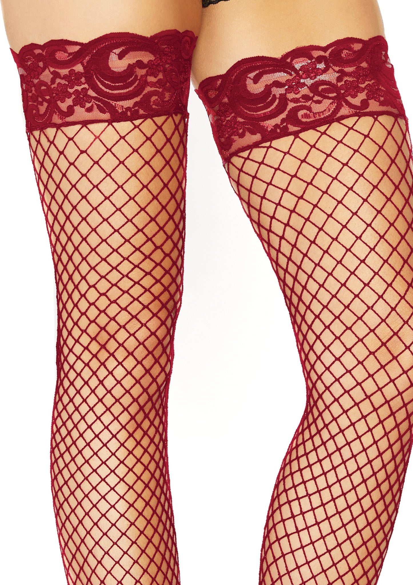 Stay Up Fishnet Thigh Highs - One Size - Burgundy by Leg Avenue