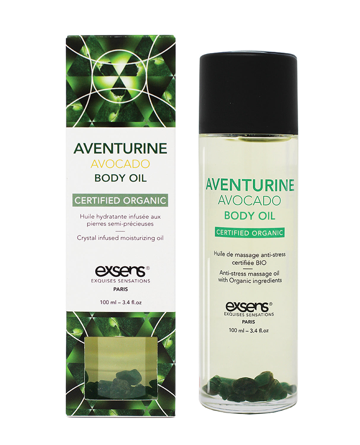 EXSENS of Paris Organic Body Oil w/Stones - Adventurine Avocado 100 ml by Exsens