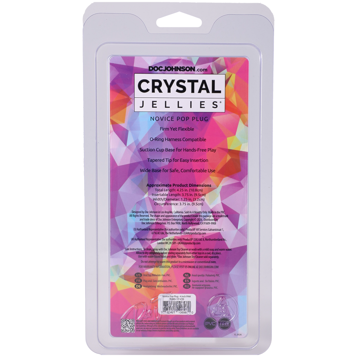 Doc Johnson Crystal Jellies Novice Pop Plug — 3.75 in Insertable, Pink - DJ0283-17-CD