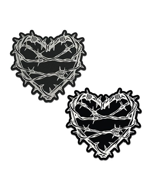 Pastease Barbed Wire Heart Reflective Pasties — Black, One Size