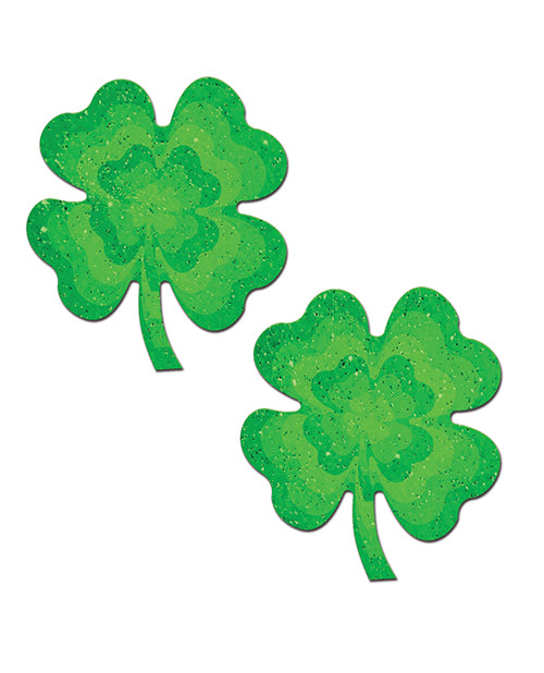 Pastease Four-Leaf Clover Glitter Velvet Nipple Pasties, Green One Size