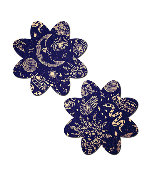 Pastease Midnight Celestial Sun & Moon Pasties — 3 in Petal, Black/White