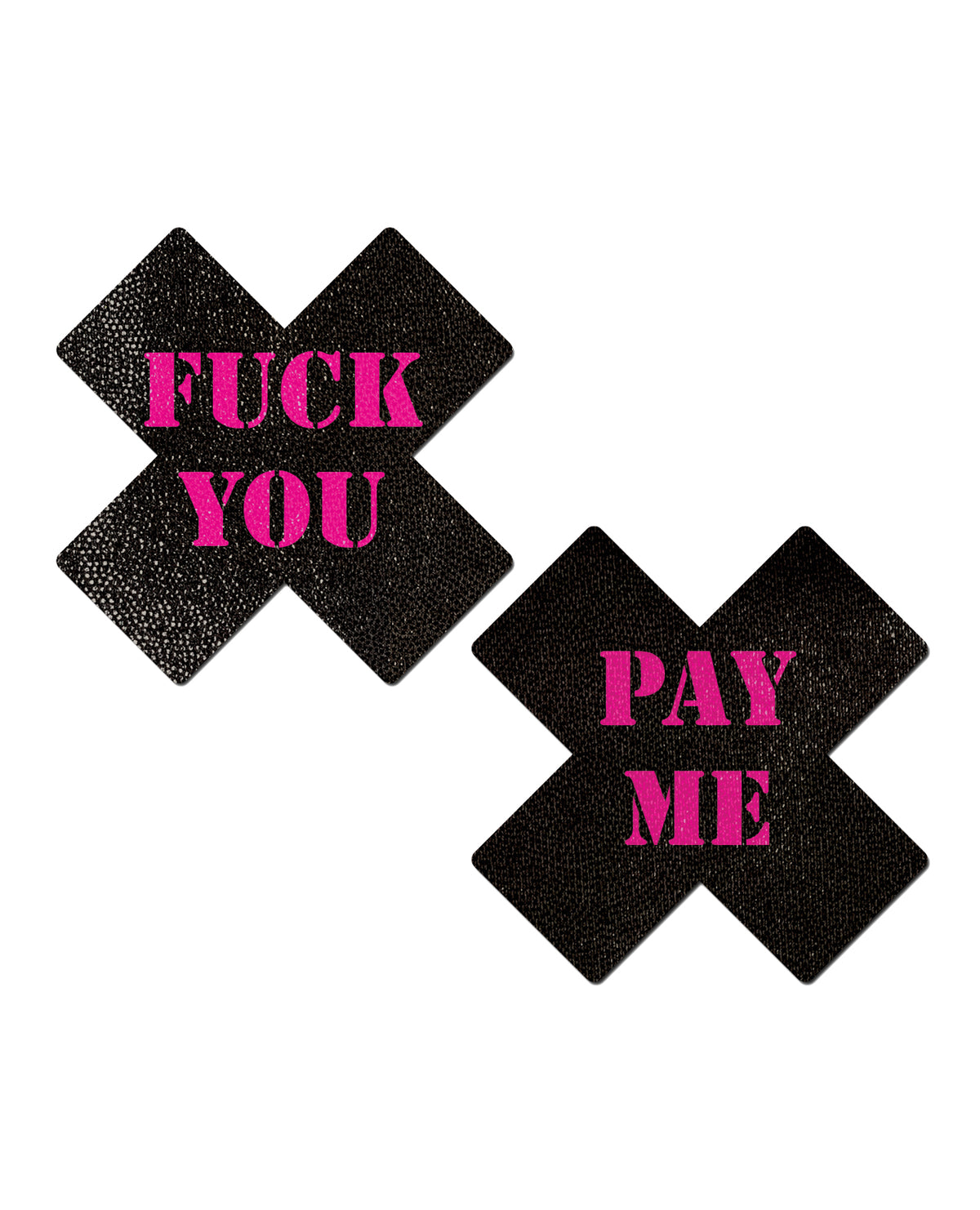 Pastease F*** You Pay Me Cross Pasties — Black/Pink, One Size