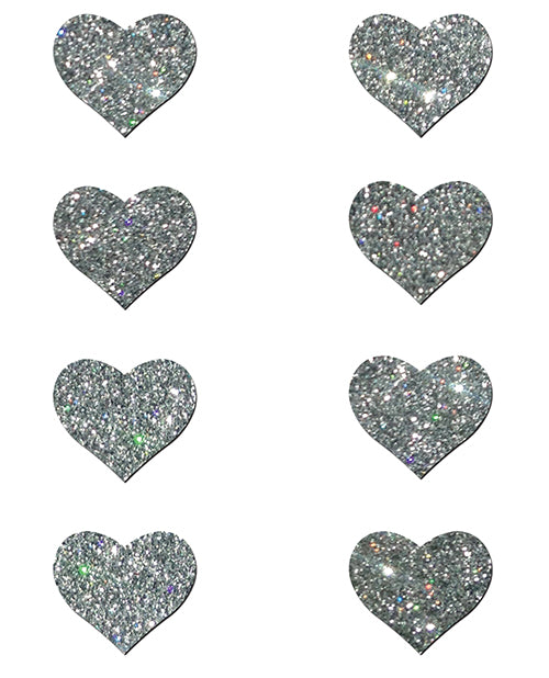 Pastease Mini Glitter Heart Pasties — Silver (Pack of 8)