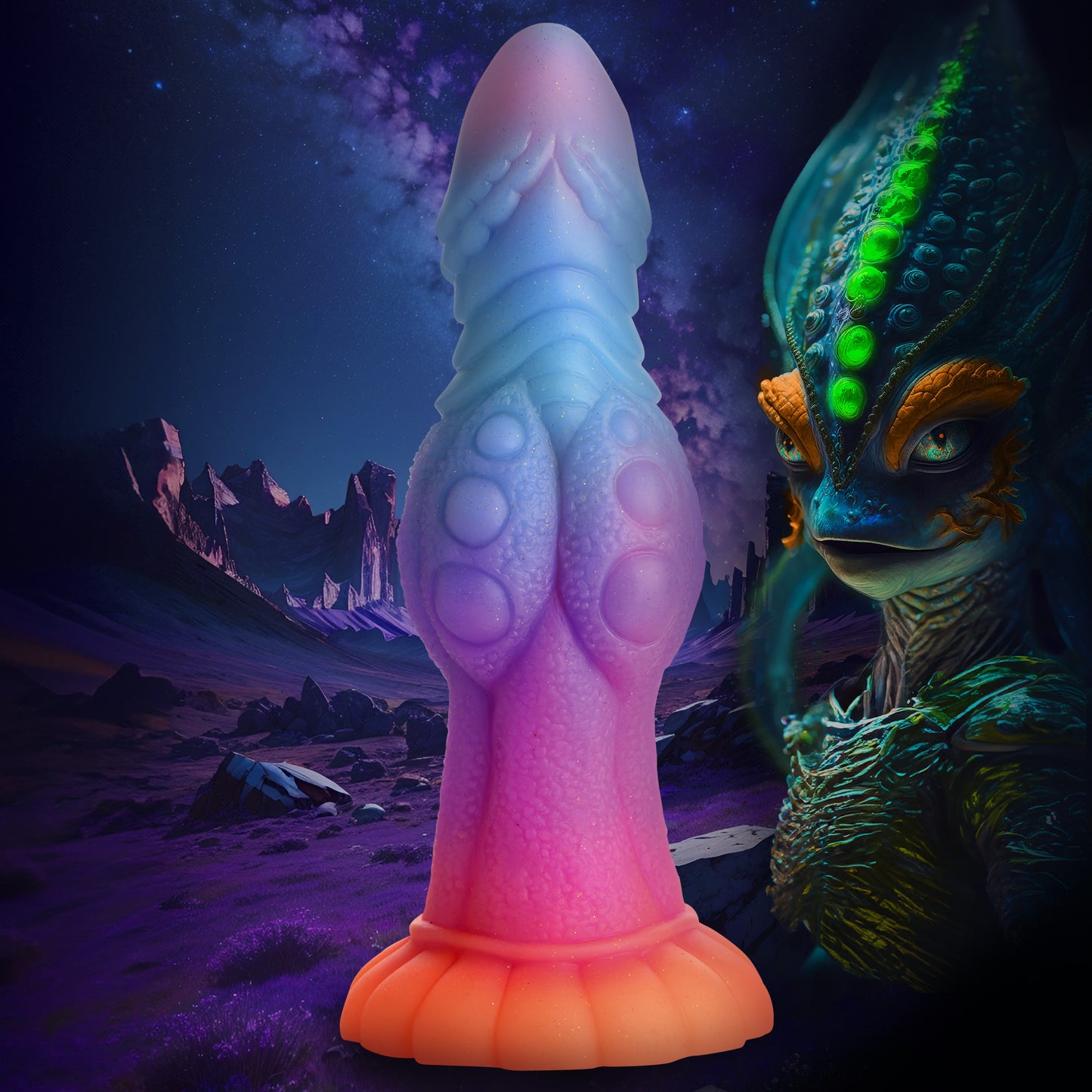 Galactic Cock Alien Creature Glow-in-the-Dark Silicone Dildo by Creature Cocks