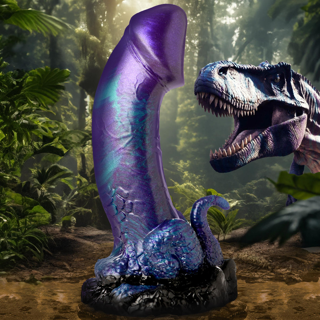 Creature Cocks Dino-Dick Silicone Dildo, Large (Blue/Purple/Teal) - 848518053459