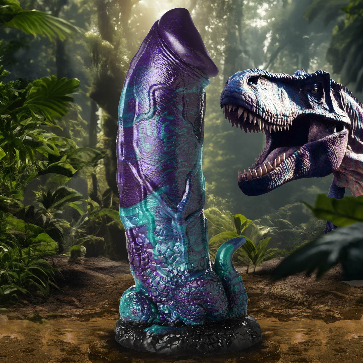 Creature Cocks Dino-Dick Silicone Dildo, Large (Blue/Purple/Teal) - 848518053459