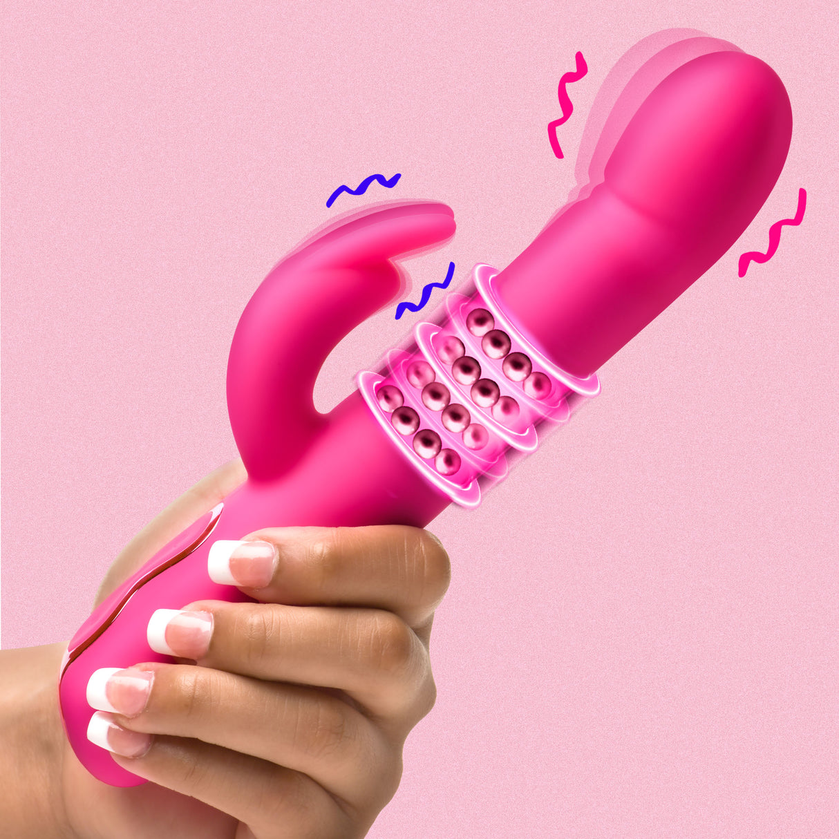 Bang! Beaded Come-Hither Silicone Rabbit Vibrator, Pink - 848518057020