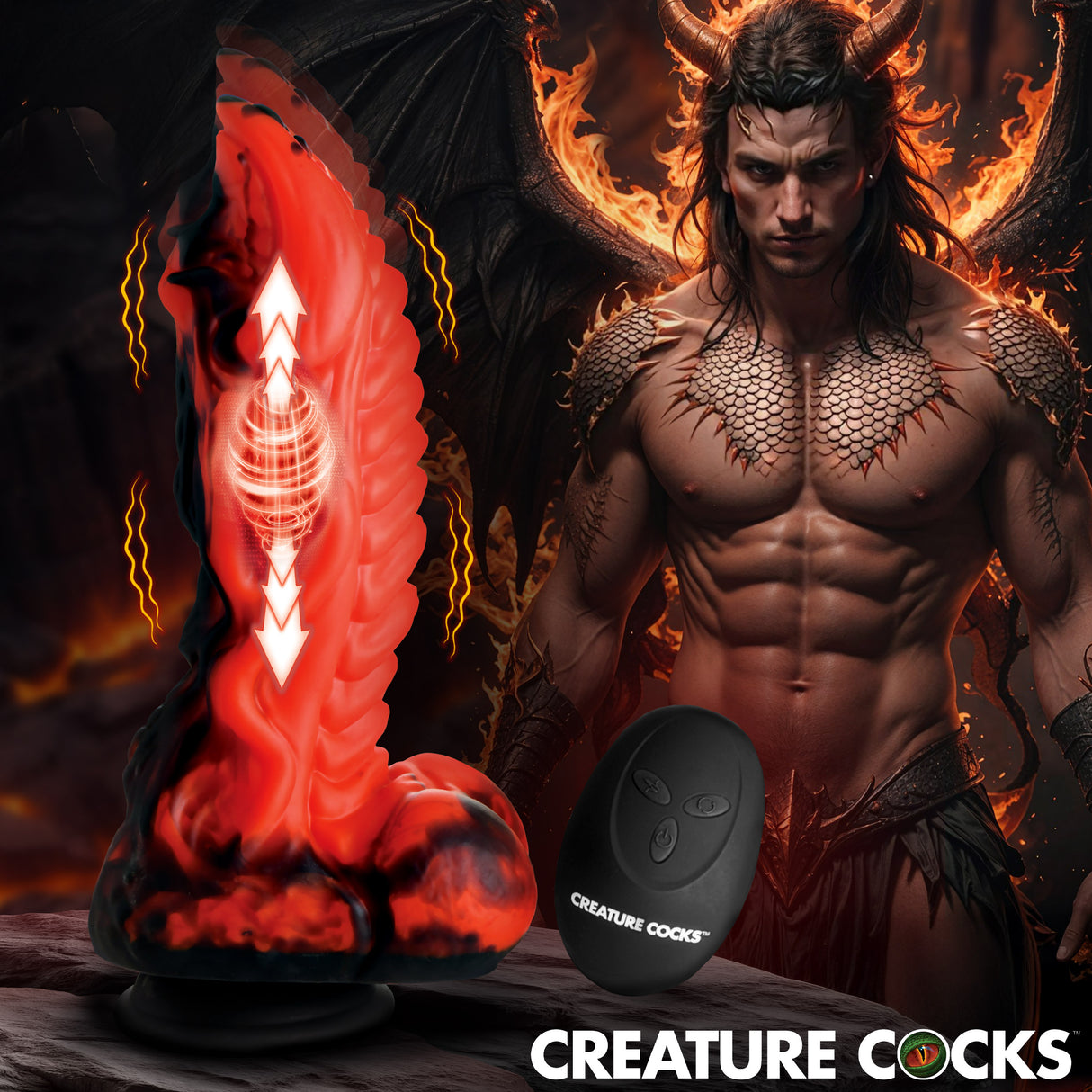 Creature Cocks Dragon Thrust Thrusting & Vibrating Silicone Dildo, Red/Black - 848518058492