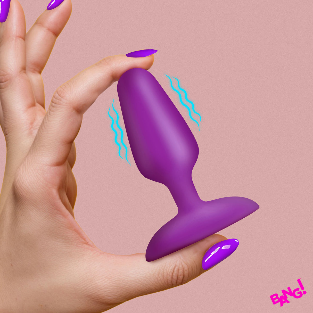 Bang! Flexible Vibrating Silicone Butt Plug — Purple, 3.1" Insertable - BG-AH720-PURPLE