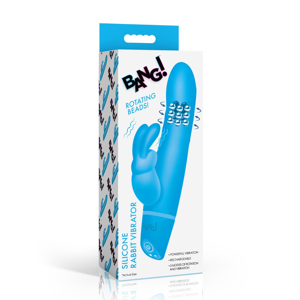 Rotating Beads Silicone Rabbit Vibrator- Blue - image 6
