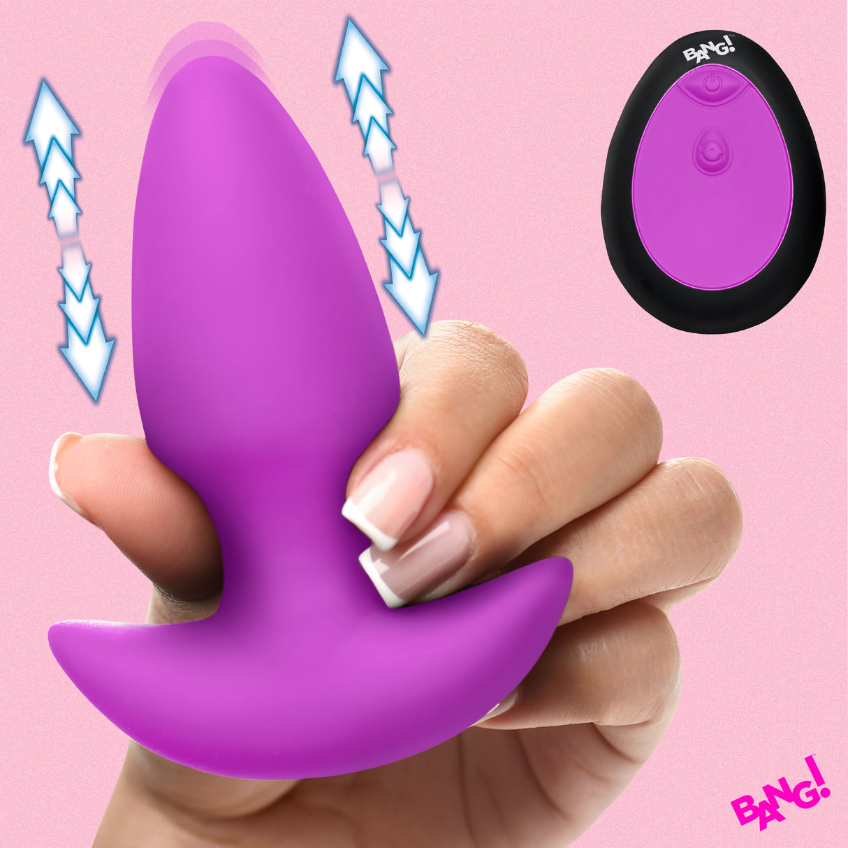 Bang! Thrusting & Vibrating Silicone Butt Plug, Black - BNG-AH832-BL