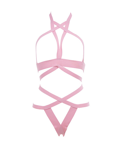 Kitten by Allure Strappy Open Bra & Open-Back Panty Set, Pink, One Size