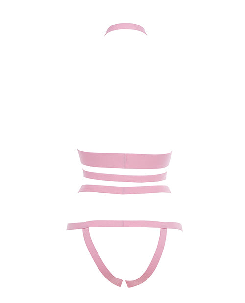 Kitten by Allure Strappy Open Bra & Open-Back Panty Set, Pink, One Size
