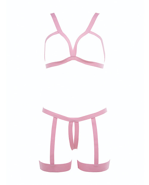 Kitten by Allure Open-Cup Strappy Bra & Open Panty Set — Pink, One Size