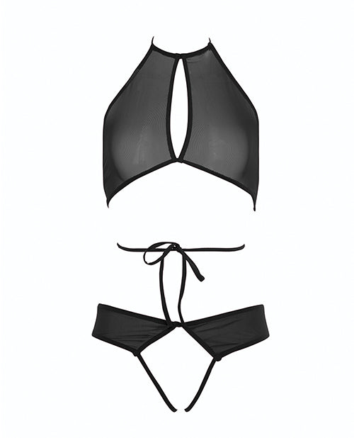 Allure Marley Mesh Peek A Boo Top & Open Panty Black S/M by Allure