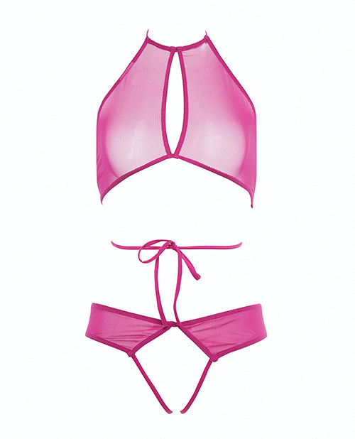 Allure Marley Mesh Peek A Boo Top & Open Panty Hot Pink S/M by Allure