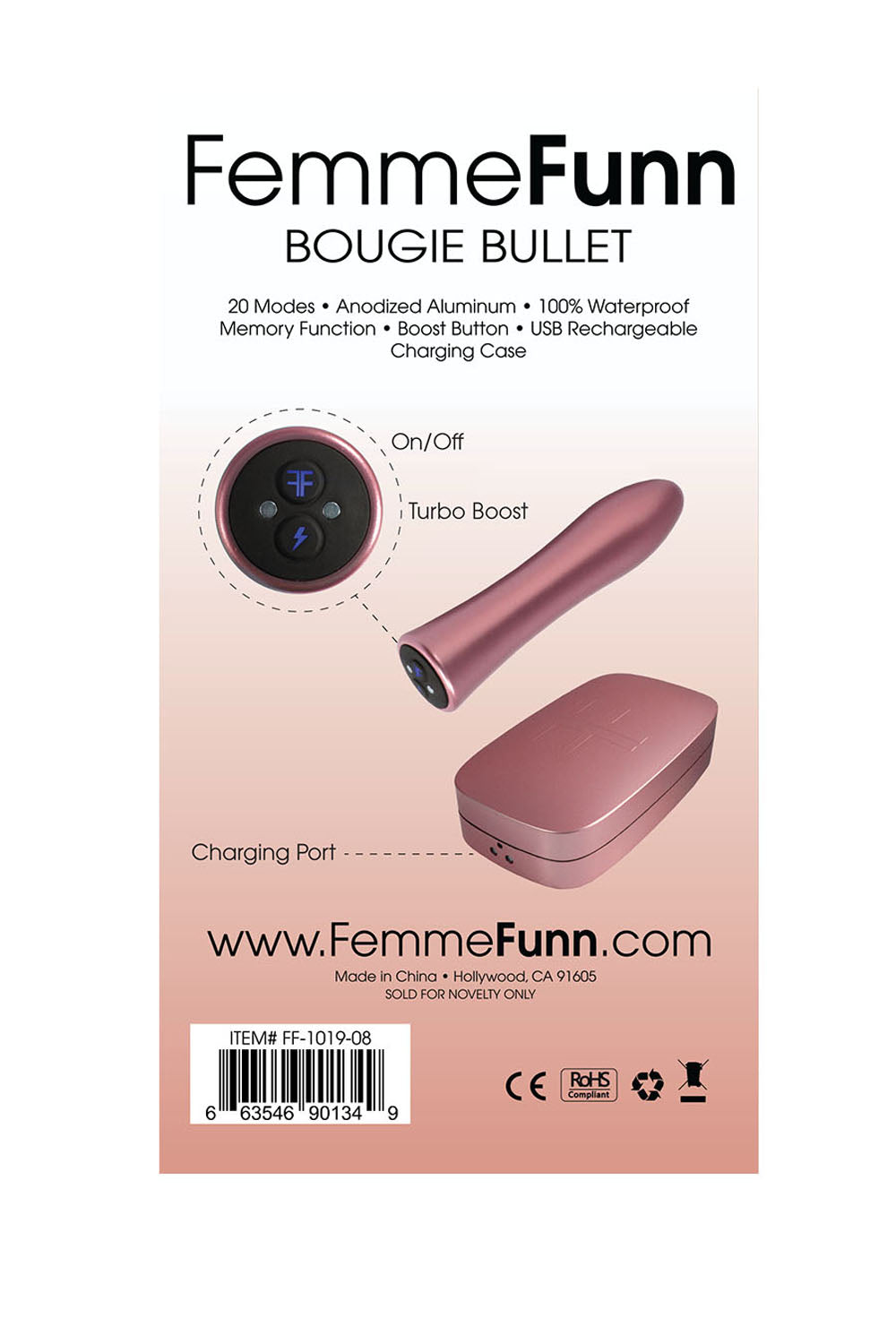 Femme Funn Bougie Bullet Vibrator — Rose Gold, 20 Modes - FF-1019-08