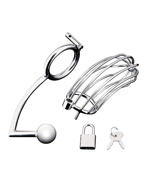 Blue Line Cock Cage w/Anal Stimulator - Silver by Blue Line