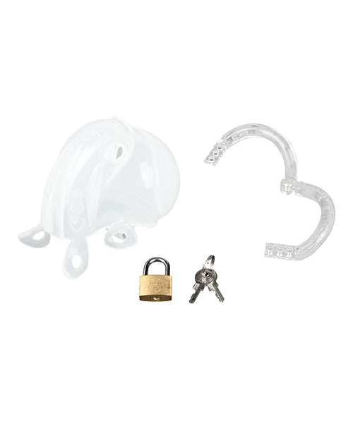 Full Restraint Silicone Cock & Balls Chastity Device - 100% Coverage White by Blue Line