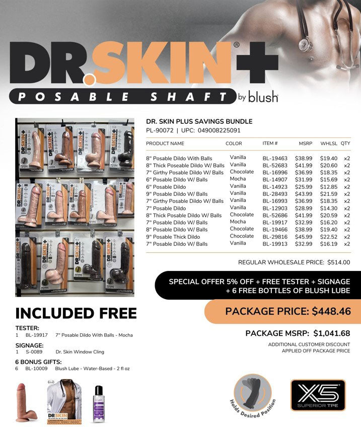 Blush Dr. Skin Plus Savings Bundle — Assorted Posable Dildos & Water-Based Lube - PL-90072