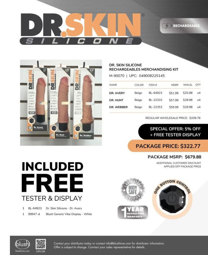 Blush Dr. Skin Silicone Rechargeables Merchandising Kit — 14-Piece with Display - M-90070