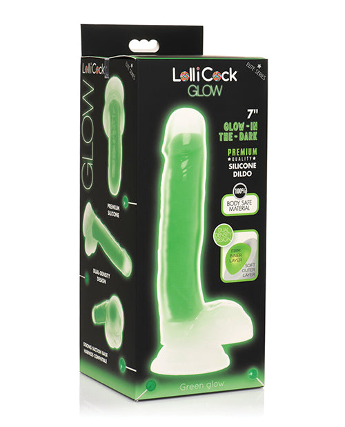 Curve Toys Lollicock 7" Glow In The Dark Silicone Dildo w/Balls - Green by Lollicock