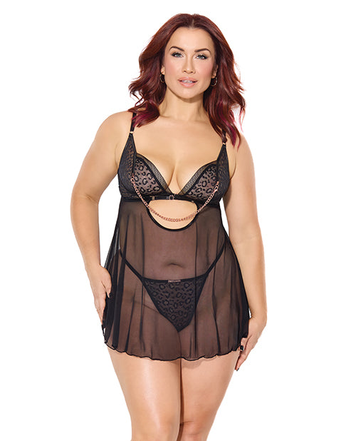 Pleasure Collection Feline Fatale Babydoll & G-String 2 pc Set - Black QN by Coquette Pleasure Collection