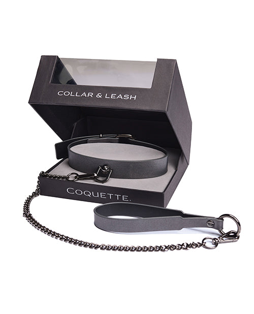 Pleasure Collection Gunmetal Glam Collar & Leash w/Removable Chain by Coquette Pleasure Collection