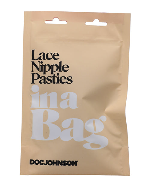 In A Bag Lace Nipple Pasties — Black Vegan Leather & Lace