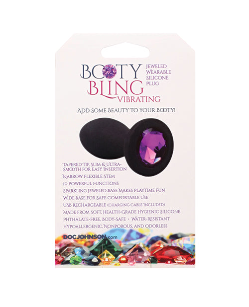 Booty Bling Jeweled Wearable 3" Vibrating Silicone Plug - Black/Purple by Booty Bling
