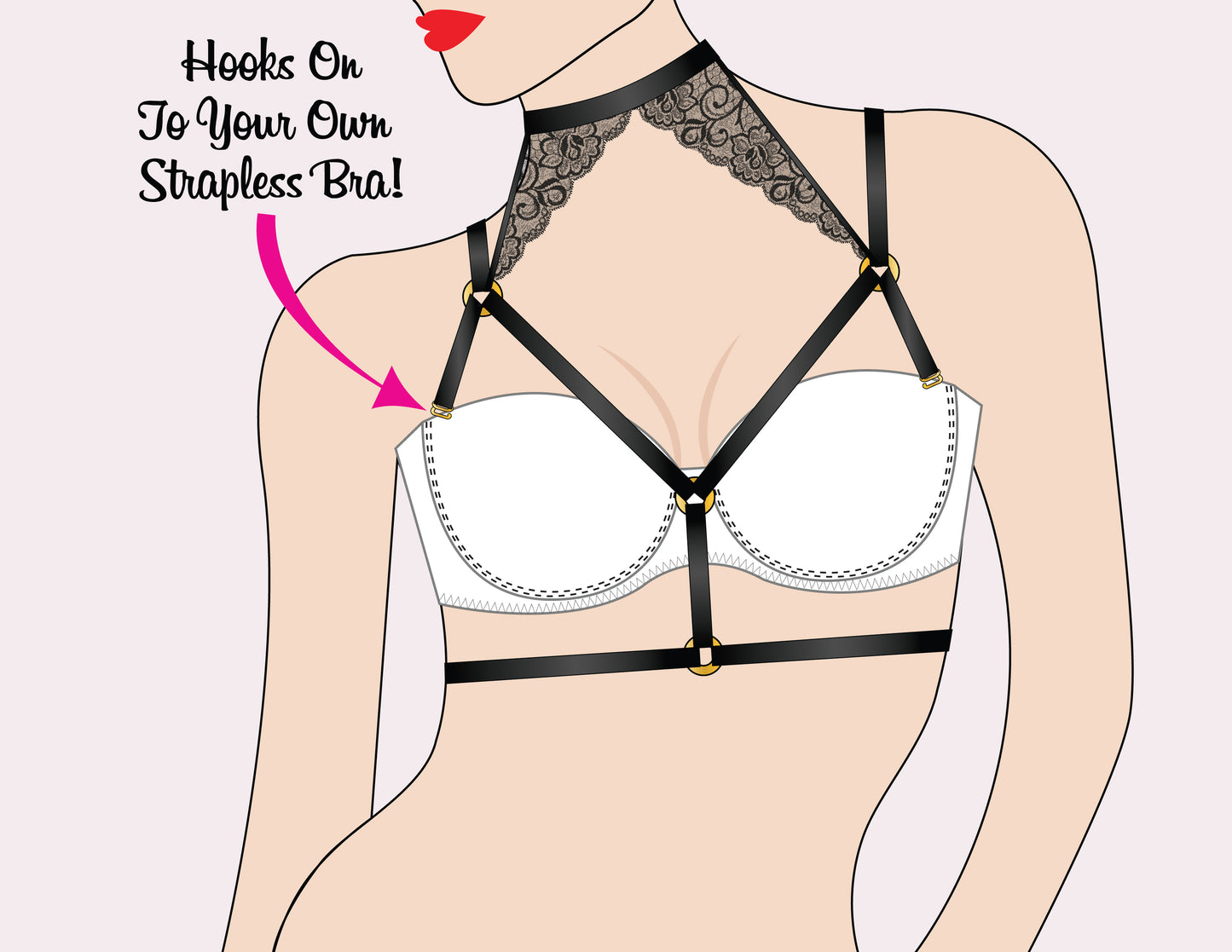 Galloon Lace Choker Harness - One Size - Black by Seven Til Midnight