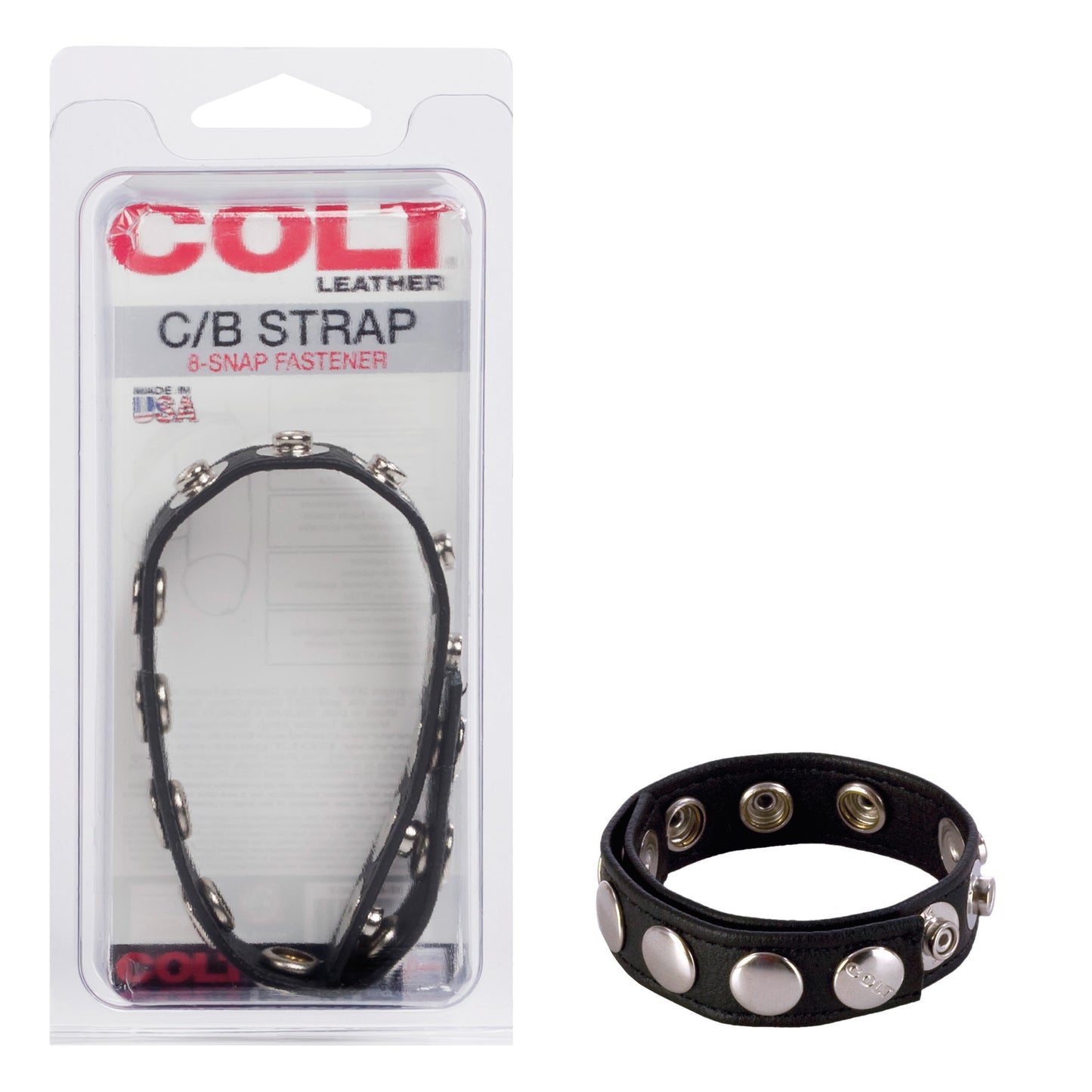 Colt 8 Snap Fastener Leather Strap - Black by CalExotics