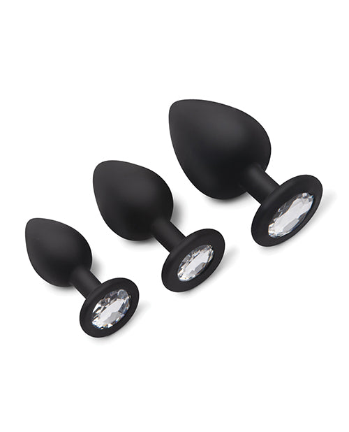 Gemsations 3-Piece Silicone Anal Training Plugs — Black (2.75", 3.15", 3.7")