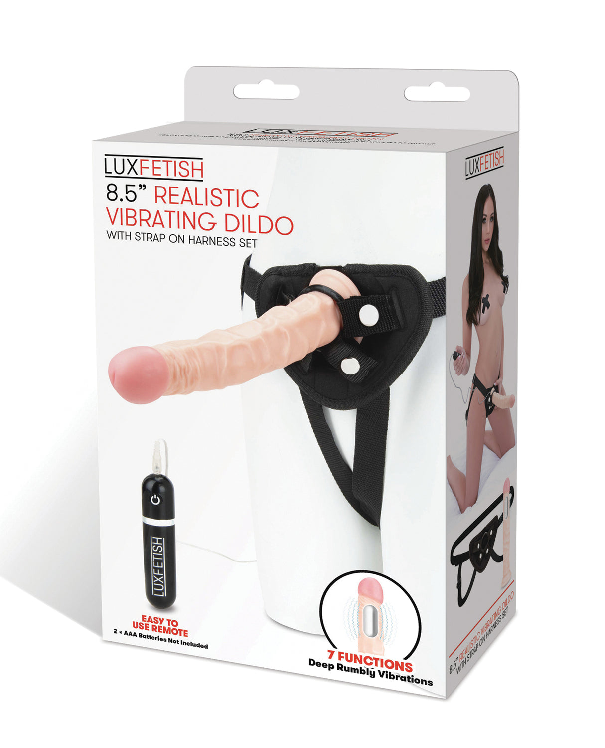 Lux Fetish 8.5" Realistic Vibrating Dildo w/Strap On Harness Set by Lux